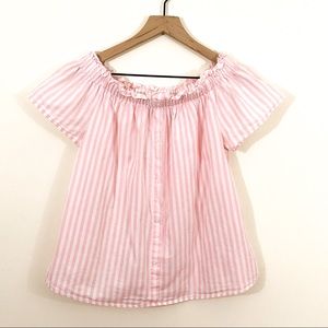 Primark Pink White Striped Off The Shoulder Blouse